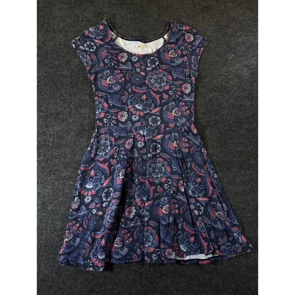 Hollister Dresses & Skirts - Hollister Women Navy Blue Pink Floral Skater Dress Cap Sleeve Mini Medium 2493